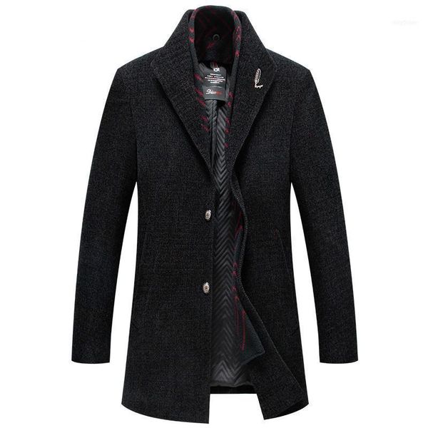 

men's wool & blends winter coat informal fine neck cotton long braid winter1, Black