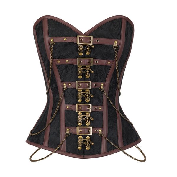 

Woman Bustiers Vintage Gothic Clothing Corset Womens Lace Up Brown 12 Steel Boned Dobby Corselets Sexy Waist Slim Bustier Waist Cincher Cors, Black;white