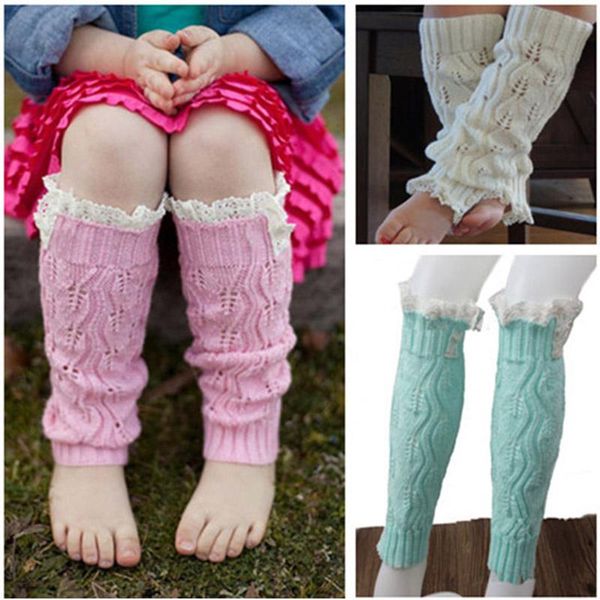 

footies children's feet set girl leaves boots of lace knitting hollow warmer 3-9 years, Blue