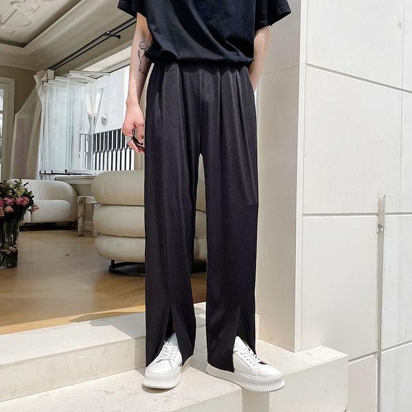 

men's pants pleated fashion black beige casual men streetwear korean loose straight wide leg mens trousers m-xl