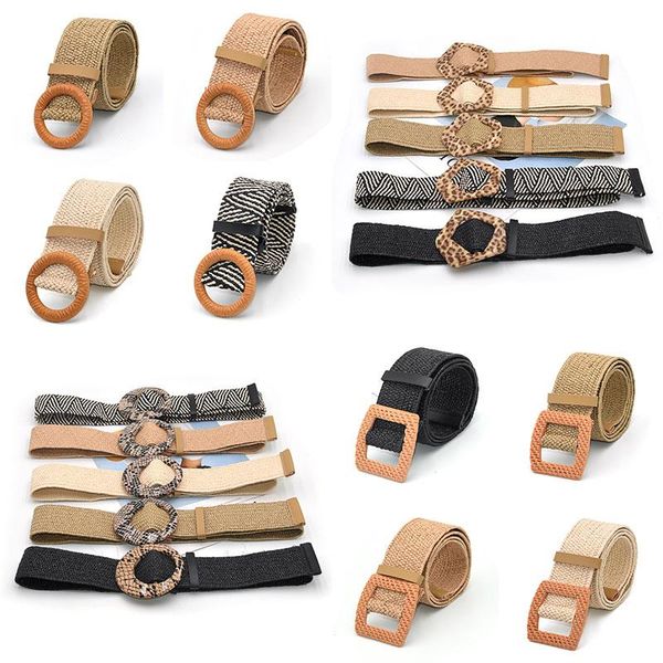

wooden buckle wide belt braided fake straw leopard vintage bohemian linen weave women dress decorative waistband belts, Black;brown