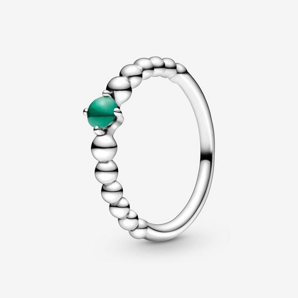 

genuine high polish 100% 925 sterling silver may rainforest green beaded rings for women wedding ring fashion jewelry accessories, Slivery;golden