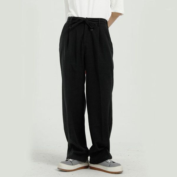 

men loose casual elastic waist drawstring hem straight suit pants male streetwear fashion black hip hop trousers men's