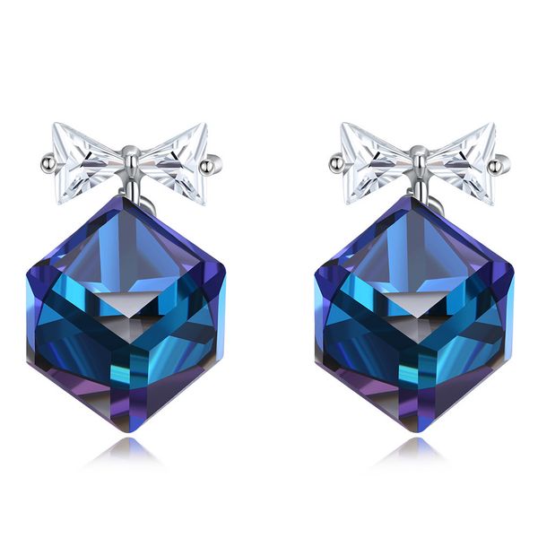 

leccany uses austrian crystal earrings 925 sterling silver bow asymmetric yhe0021b-mu, Golden