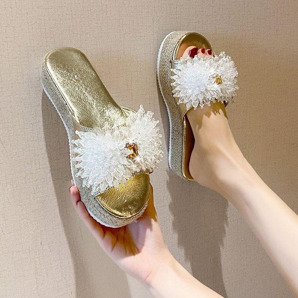 

slippers shoes for women female casual platform flat summer sandals women's flip flops 2021 crystal large size, Black