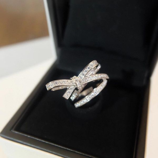 

cluster rings crystal diamond bow silver colour ring women brand designer luxury fine jewelry wedding gifts bijoux trend, Golden;silver