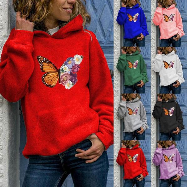 

women's hoodies & sweatshirts harajuku fashion butterfly print women hooded loose female ladies autumn winter pullovers streetwear, Black