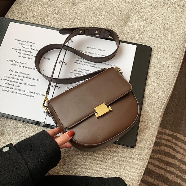 

evening bags luxury push lock saddle crossbody for women vintage semicircle pu leather small female shoulder 2021