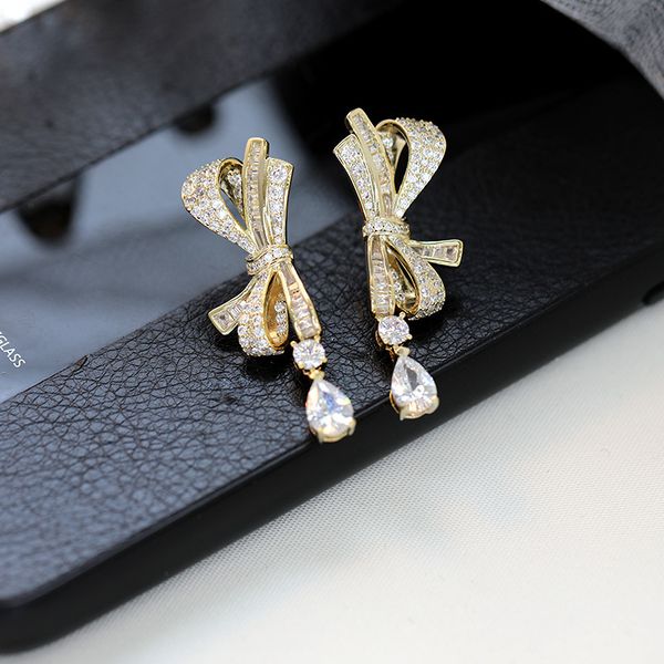 

fashion zirconia bowknot earrings women luxury wedding party pendant earring water drop earings 2021 design brand jewelry, Silver