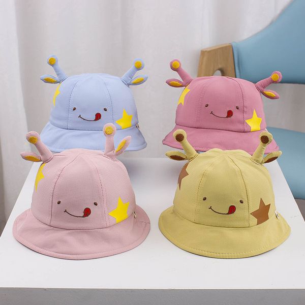 

baby hat summer autumn thin short brim super cute male and female baby sun visor child cartoon basin hat, Yellow