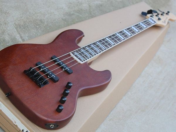 

four string 24 matte red brown electric bass active pickup mahogany