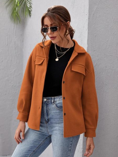 

women's wool & blends autumn winter loose casual turn-down collar single breasted solid woolen coats for women jackets donsignet, Black