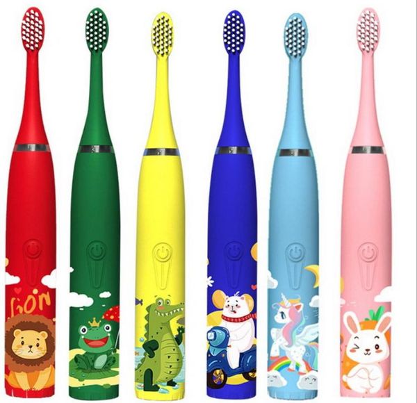 

children electric toothbrush cartoon pattern sonic cleaning ipx7 waterproof replacement brush heads usb charger smart timer gh28