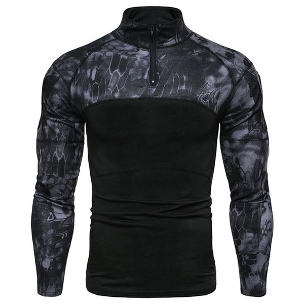 

men's t-shirts camouflage printed for men long sleeve fitness tee shirts male casual zipper sprotwear camisetas d30, White;black