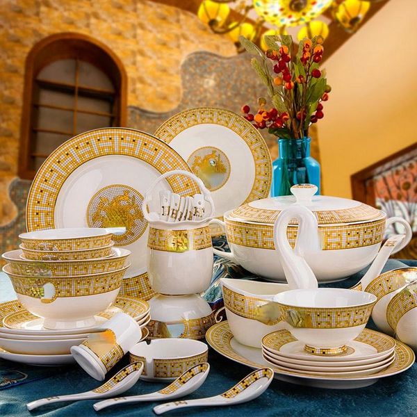 

dinnerware sets european and american selling table, bowl plate set, bone china 60 heads, pottery, family connecting
