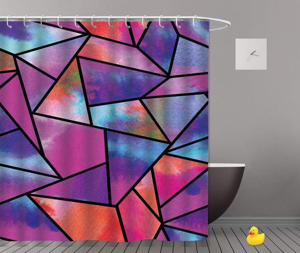 

shower curtain, seamless watercolor geometric polyester fabric bathroom decor set with hooks 72 x 72 inch no235