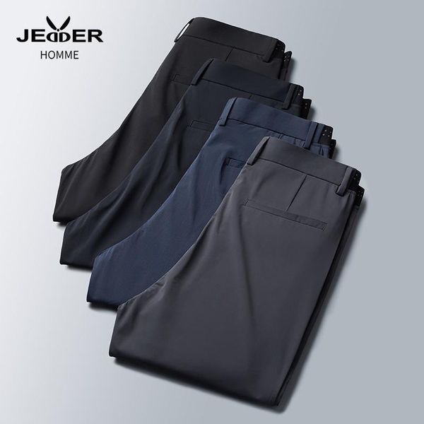 

men's pants 2021 spring and summer thin casual ice silk vertical sense commuting business straight slim elastic, Black