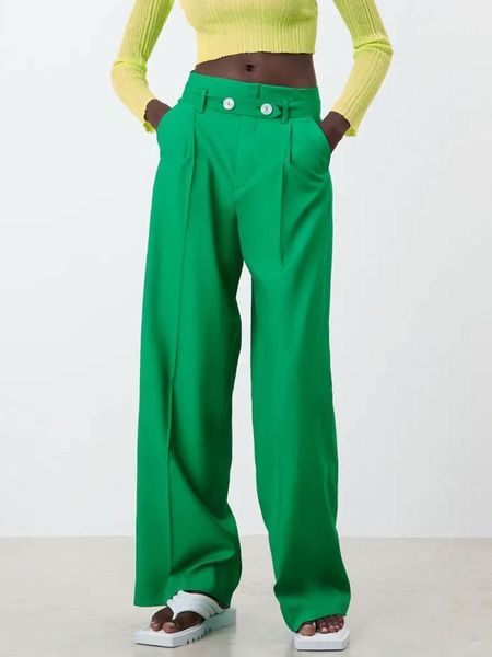 

women's pants & capris za trousers 2021 autumn fashion bright color youth fried street button with waist wide leg, Black;white