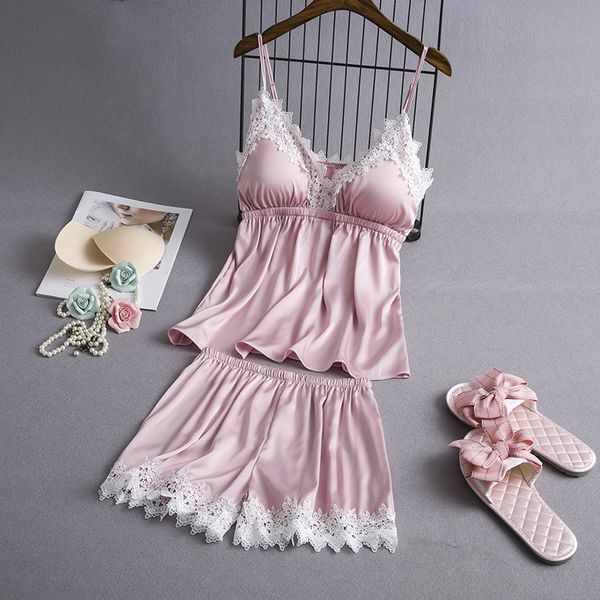 

women's sleepwear lisacmvpnel white lace women pajama set spaghetti strap with chest pad female lingerie gk9e, Black;red