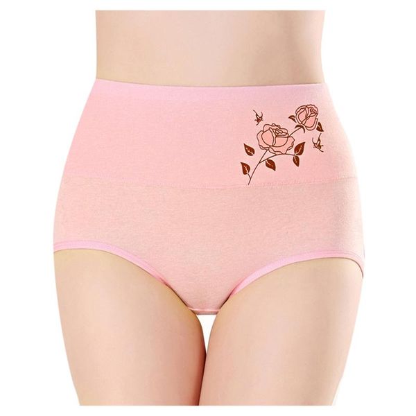 

rose print panties women elastic comfortable cotton underwear high waist womens seamless solid color bragas women's, Black;pink