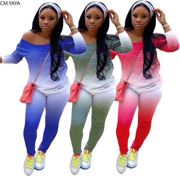 

sportwear gradient print womens set off shoulder off shoulder pants suit trasuit matching set casual outfitsby air, White