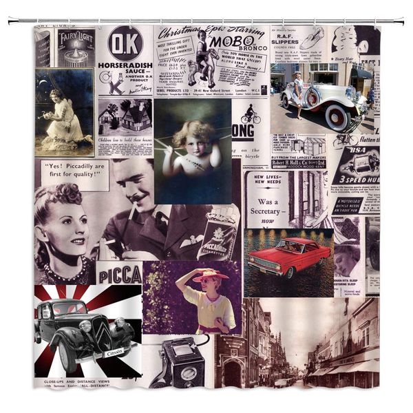 

vintage poster shower curtain retro movie star car 50s advertising poster patchwork fabric bath curtains bathroom accessories