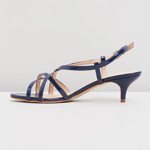 

original intention women sandals buckle strap kitten thin heels blue solid patent leather wedding/party us plus size 4-16, Black