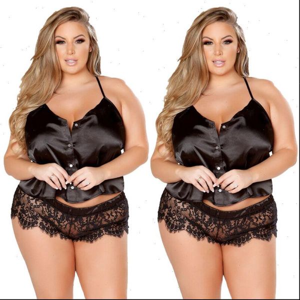 

summer womens tracksuits women solid color big yards babydoll chiffon lace underwear suits nightwear large size xl 2xl 3xl, Gray