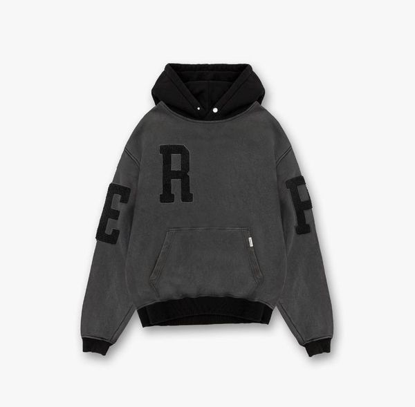 

men's hoodies & sweatshirts vintage patchwork represent towel embroidery men women 1:1 street pullover pocket, Black