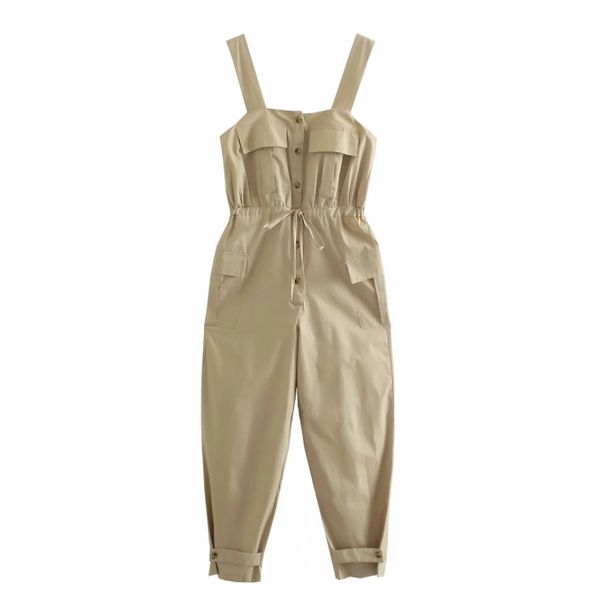 

summer women patch pocket suspender siamese pants overalls casual female single breasted loose jumpsuits p2069 210430, Black;white