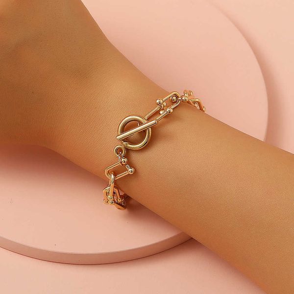

ingmark women's and men's u-link bracelet, retro, handmade, with ot ring, heavy metal, couple jewelry, gifts, Golden;silver