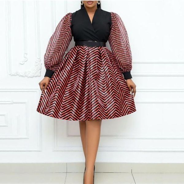 

casual dresses vintage dress women french style a line high waisted full sleeve v neck knee length fashion elegant evening night party vesti, Black;gray