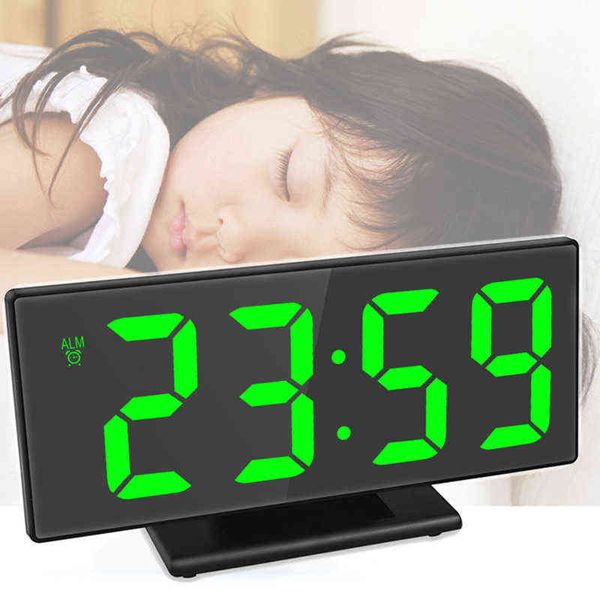 Sveglia digitale Sveglie elettroniche a specchio a LED Ampio display LCD Orologio da tavolo digitale con temperatura del calendario 211111