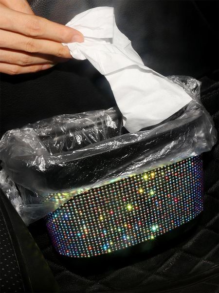 

car organizer ladycrystal variety of car-mounted diamond trash can interior cute female front row creative storage garbage box