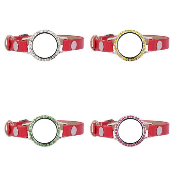 

charm bracelets 5pcs/lot 30mm different color crystals glass locket 7cm+15cm red single wrap pu leather wristband with 50pcs charms, Golden;silver