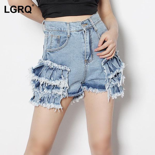 

women's shorts [lgrq] women wide leg blue tassel burrs casual arrival high waist trousers fashion tide spring summer 2021 19d2296, White;black