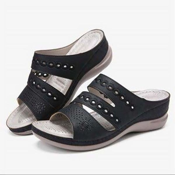 

sandals women open toe women's flat shoes slip on wedges slippers summer beach ladies chaussure femme, Black