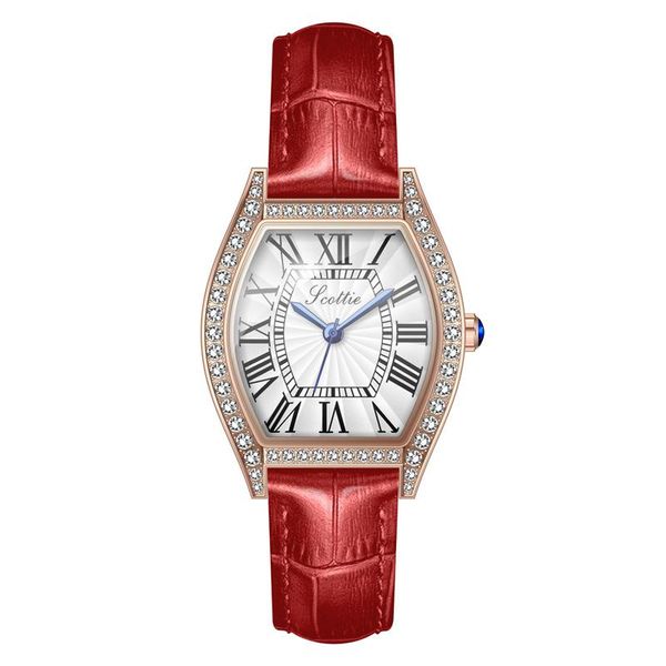 

wristwatches super red diamond women watches 2021 brand leather waterproof quartz watch for ladies clock hours gift casual, Slivery;brown