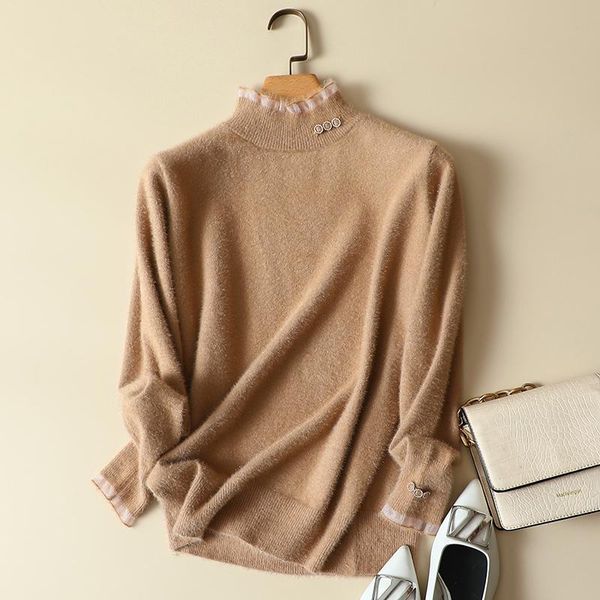 

women's sweaters turtleneck knitted solid women sweater and pulls winter long-sleeved ruffles loose casual females pullovers outwear, White;black