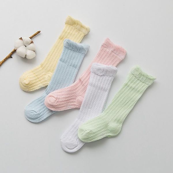 

baby socks for girls boys hollow out autumn spring born kids high knee infant accessories 0-3y, Pink;yellow