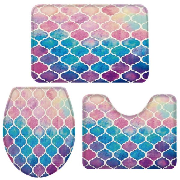 

bath accessory set color morocco geometric checks bathroom rug toilet cover mat pedestal non-slip accessories doormat
