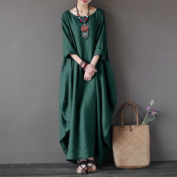 

20212021 summer autumn plus size dresses women 4xl 5xl loose long vintage dress boho shirt dress maxi robe fashion female q293, Black;gray