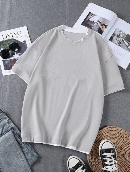 

men contrast trim 2 in 1 tee x0zd#, White;black