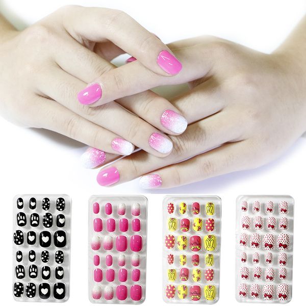 Naf012 24 pcs colorido arco-íris coração acrílico dicas de unhas completas tampa Atacado pressionada em unhas personalizadas com cola manicure ferramentas