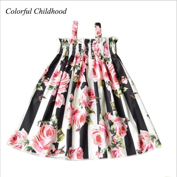 

girl's dresses adorable little girls dress black white stripe flower design strap princess party wedding costume toddler baby vestidos, Red;yellow