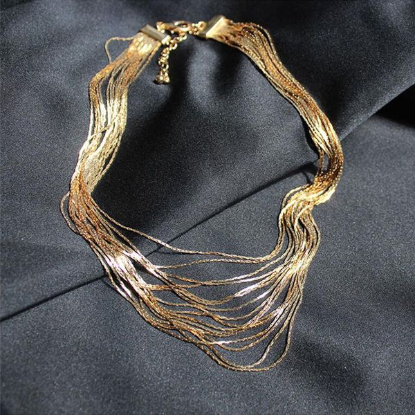 

ouro fino corrente multicamadas gargantilhas colar para as mulheres metal punk moda clavcula chokers, Golden;silver