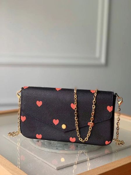 

m80232 game on felicie pochette 3 pcs/set favorite multi accessories women crossbody purse messenger bags clutches with box m61276, Red;black