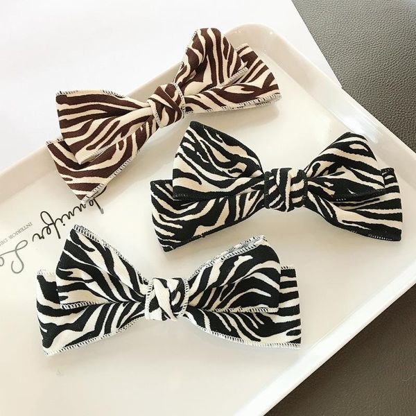 

fashion girls retro hair clips zebra pattern bow hairpin side spring clip ins accessories, Slivery;white