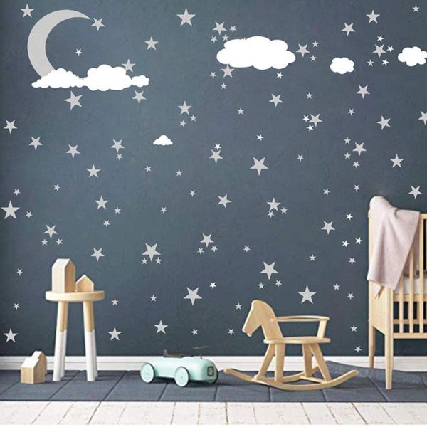 Wandaufkleber, Dekor, Wolken, Mond und Sterne, DIY-Aufkleber für Zuhause, Schlafzimmer, Kinder, Babyzimmer, Dekoration, Kinderzimmer-Aufkleber