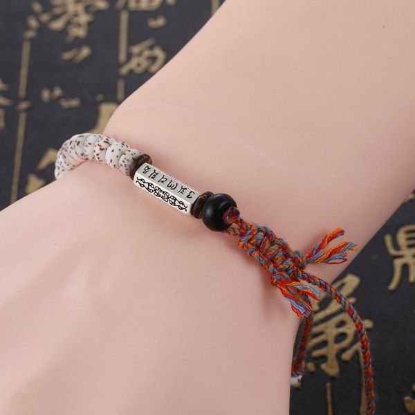 

bangle vintage retro classic tibetan buddhist woven lucky knot string neutral bracelet natural beads handmade gifts for men and women, Black